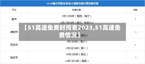 【51高速免费时间表2023,51高速免费情况】